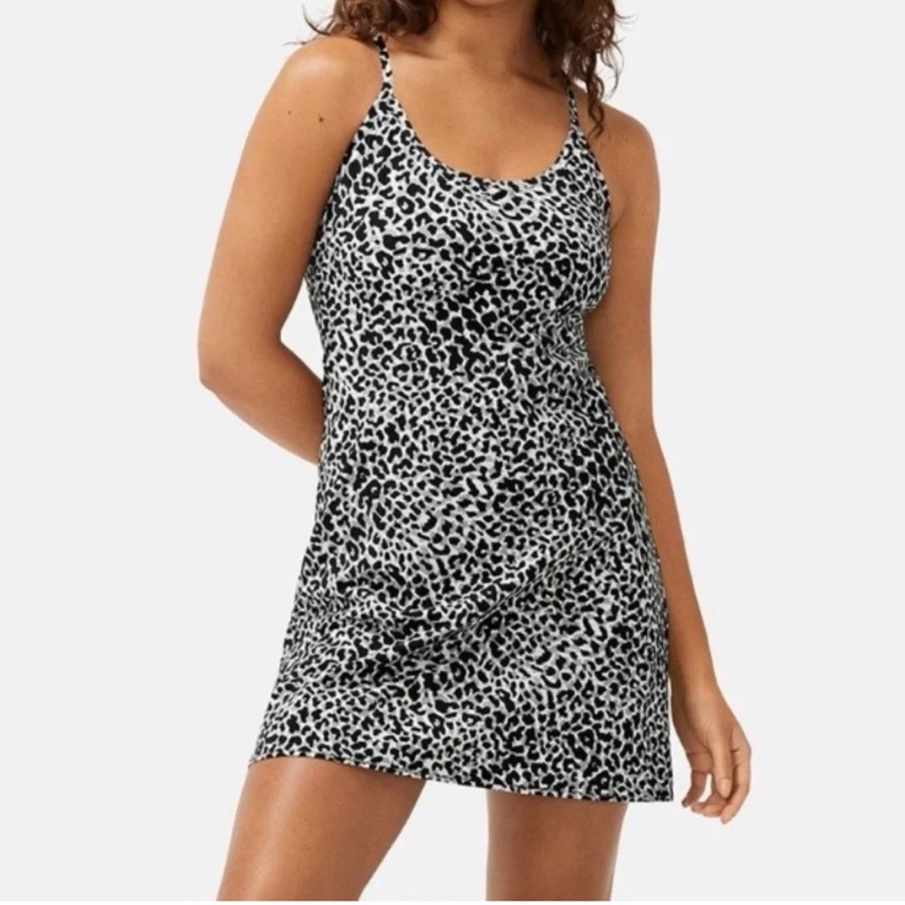 Outdoor Voices Dress Black White Gray Leopard Print Tennis Golf Strappy Size XS